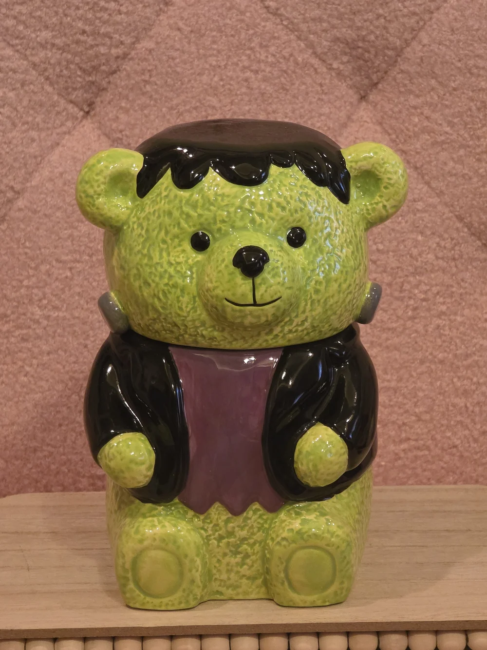 Green Frankenstein Bear Ceramic Cookie Jar - Decorative Home Art